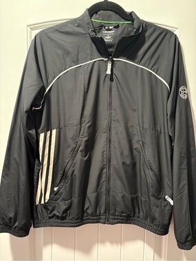 adidas Men's Black Windbreaker Jacket with White Accents